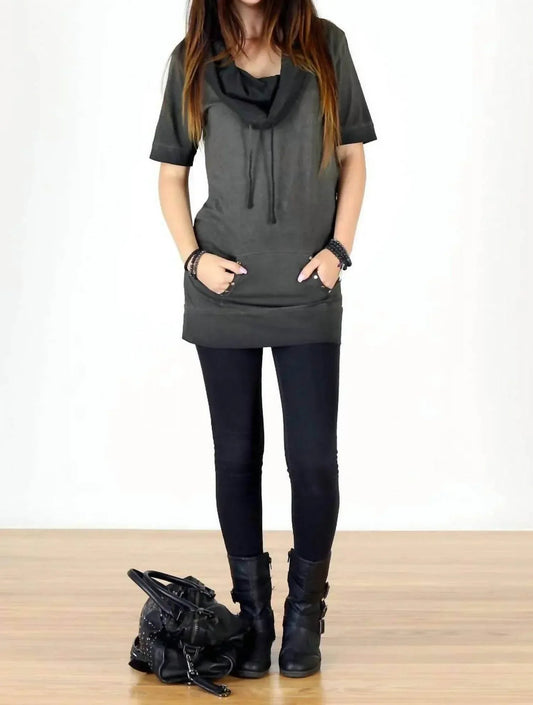 Cotton Short Sleeve Cowl Neck Tunic Top