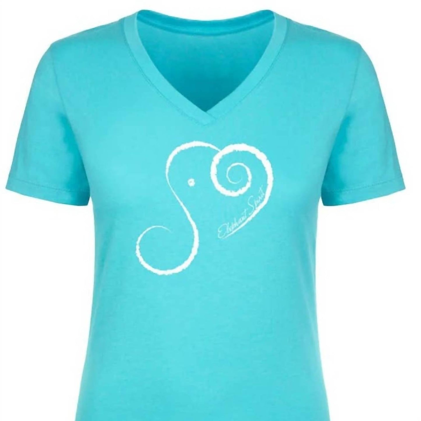 Damen T-Shirt mit Elefantenmotiv aus Baumwollmischung, V-Ausschnitt, Kurzarm