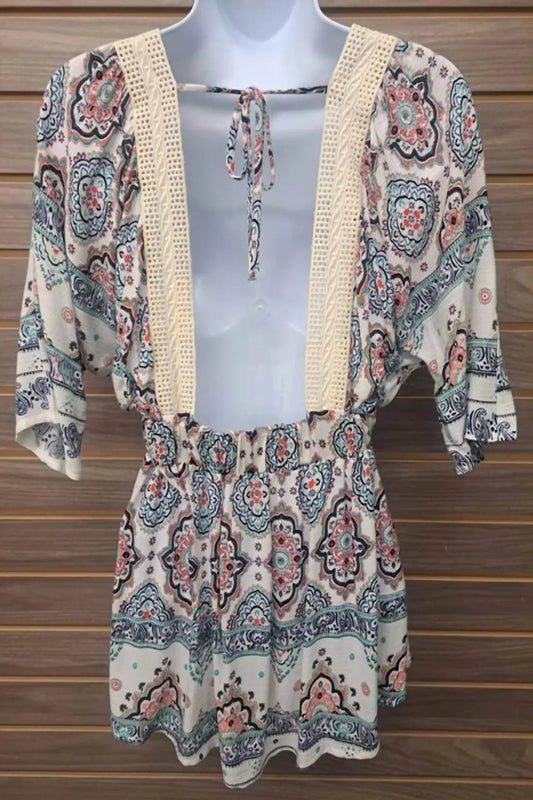 Women's Open Back Linen Lace Paisley Top