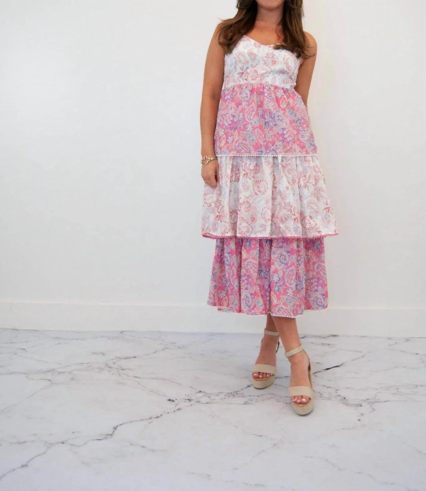 Olivia Vintage Paisley Tiered Midi Dress