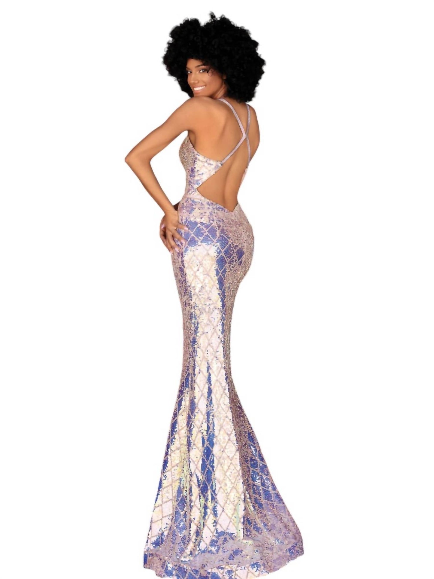 Fitted Sequins V-neck Evening Gown