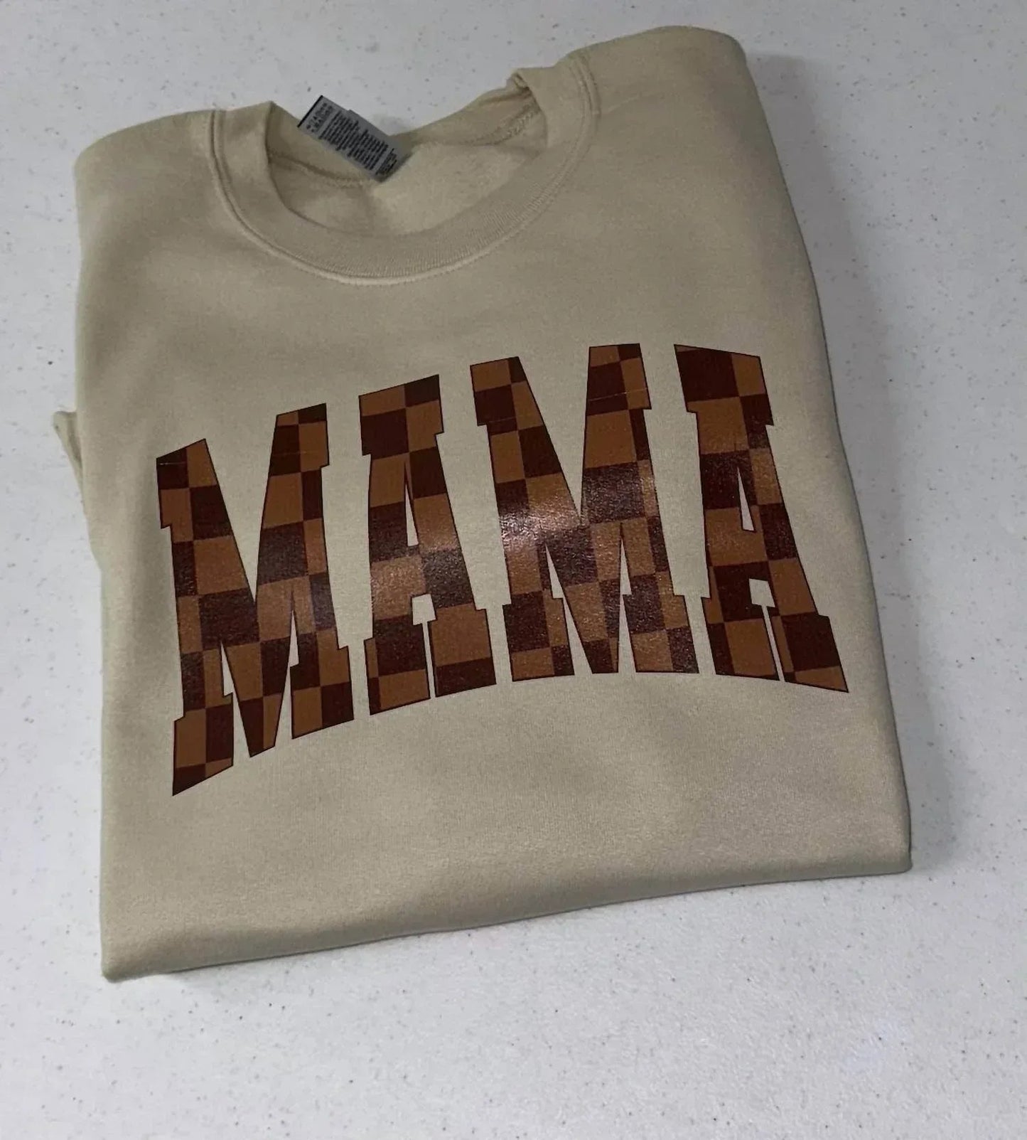 Mama Brown Checkered Crewneck Tee