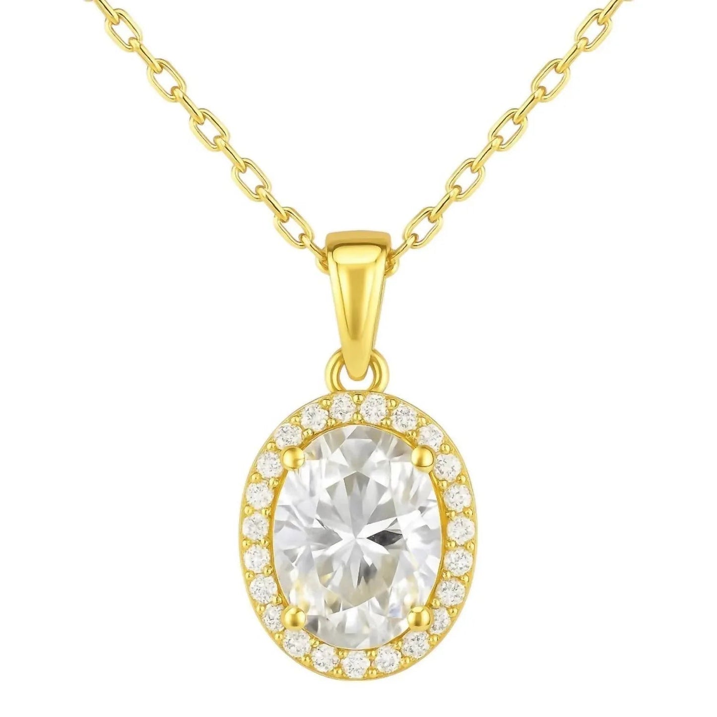 Women's Oval Moissanite With Halo Necklace