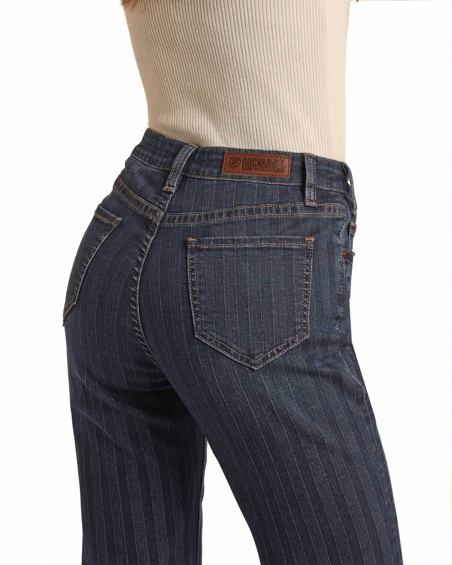 High-Rise Jeans mit tonalem Nadelstreifen und weitem Bein