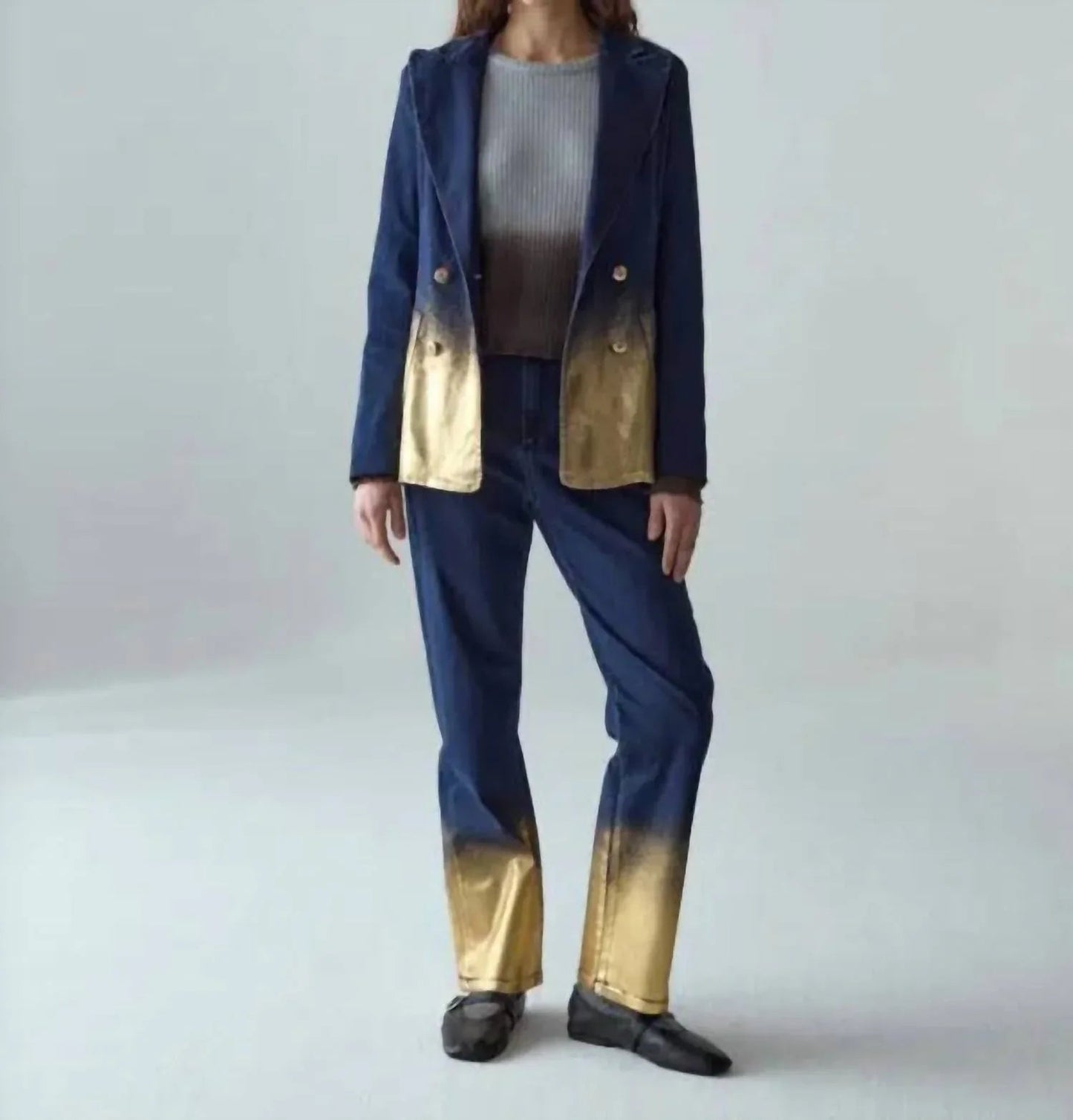 Stretch Denim Blazer With Paint