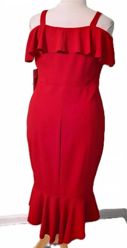 Cold Shoulder Ruffle Bottom Cocktail Party Midi Dress
