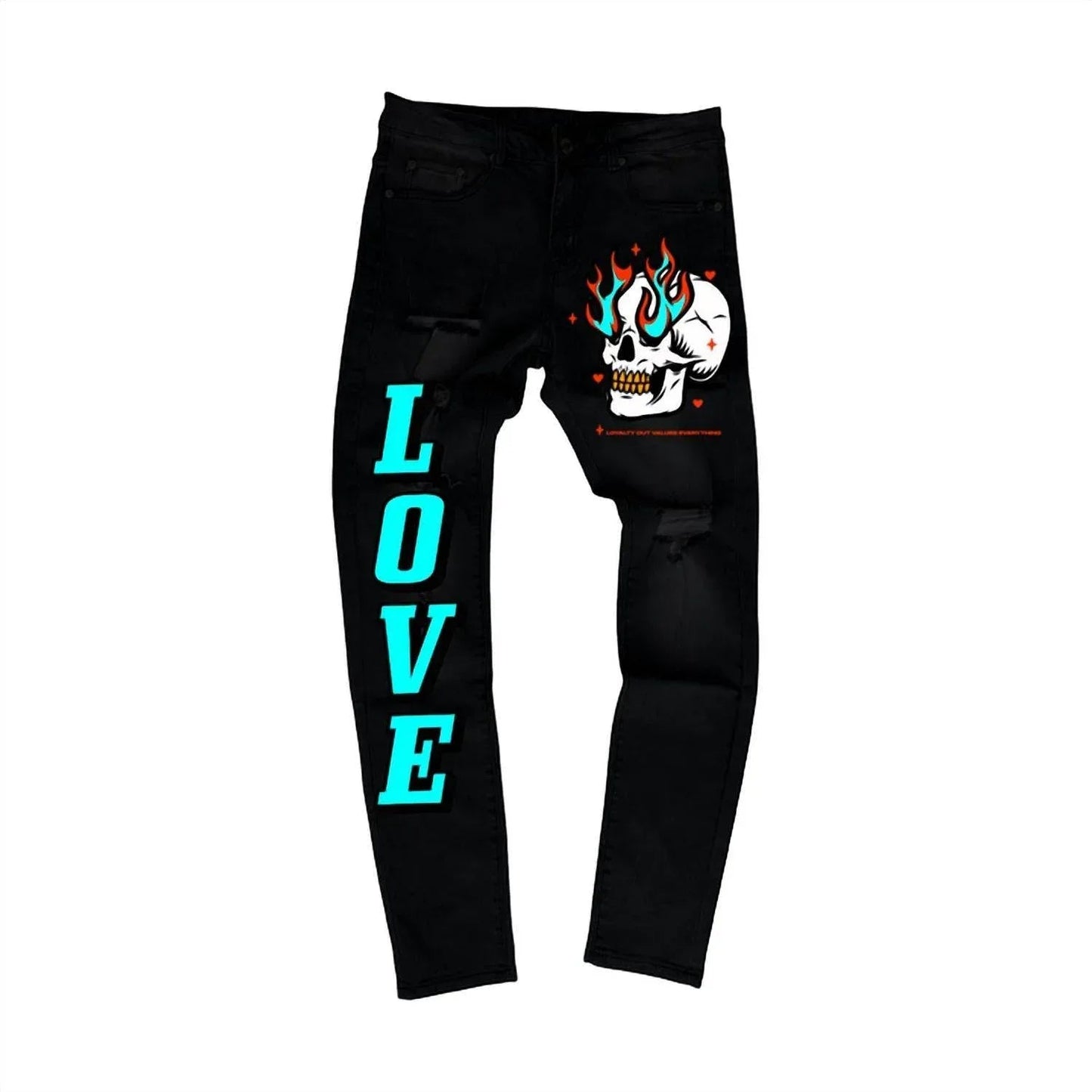 Men's Flame Skull Denim Jean