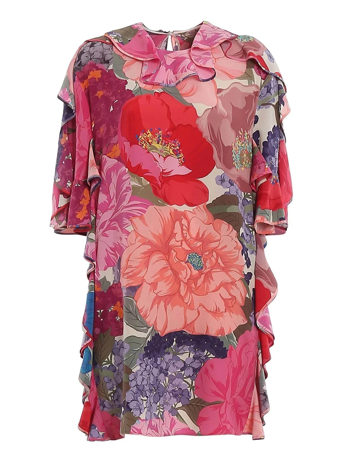 Floral Silk Flounced Dress