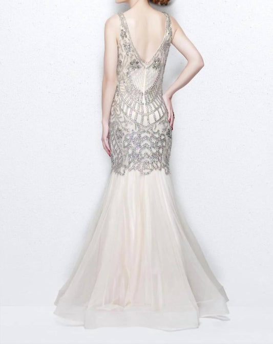 Beaded Sleeveless Mermaid Evening Gown