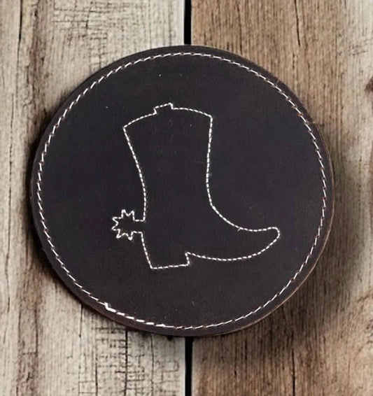 Boot Tooled Leather Coasters Set