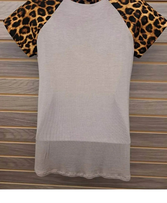 Women's Leopard Sleeve Solid Bodice Tee
