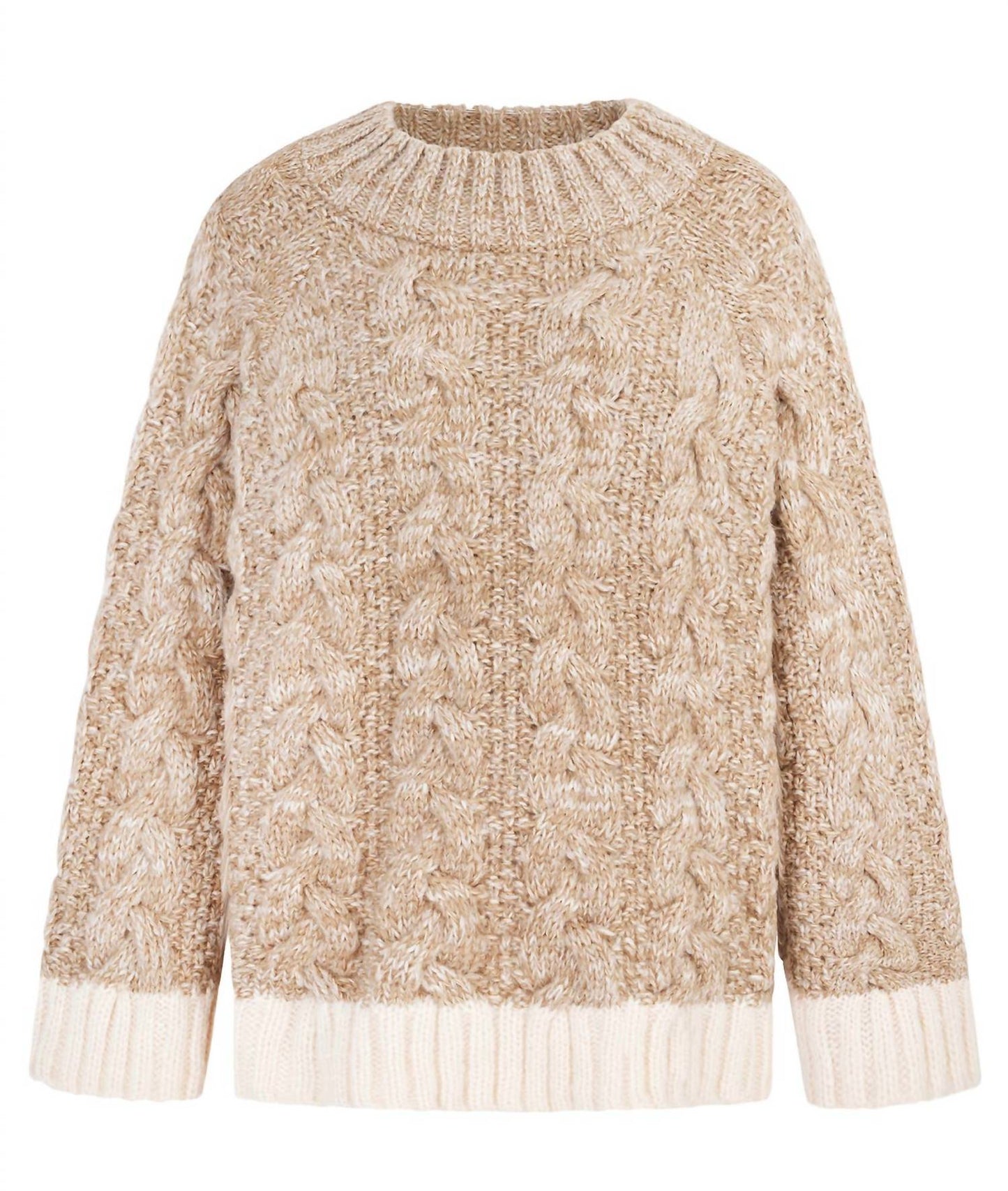 Jennie Cable Marled Stehkragen-Ballonärmel-Pullover