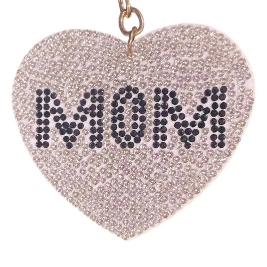 Women's Sparkly Mom Heart Rhinestone Keychain