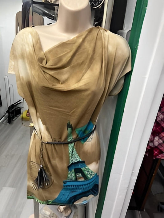 Women's Belted Cowl Neck Tunic Top
