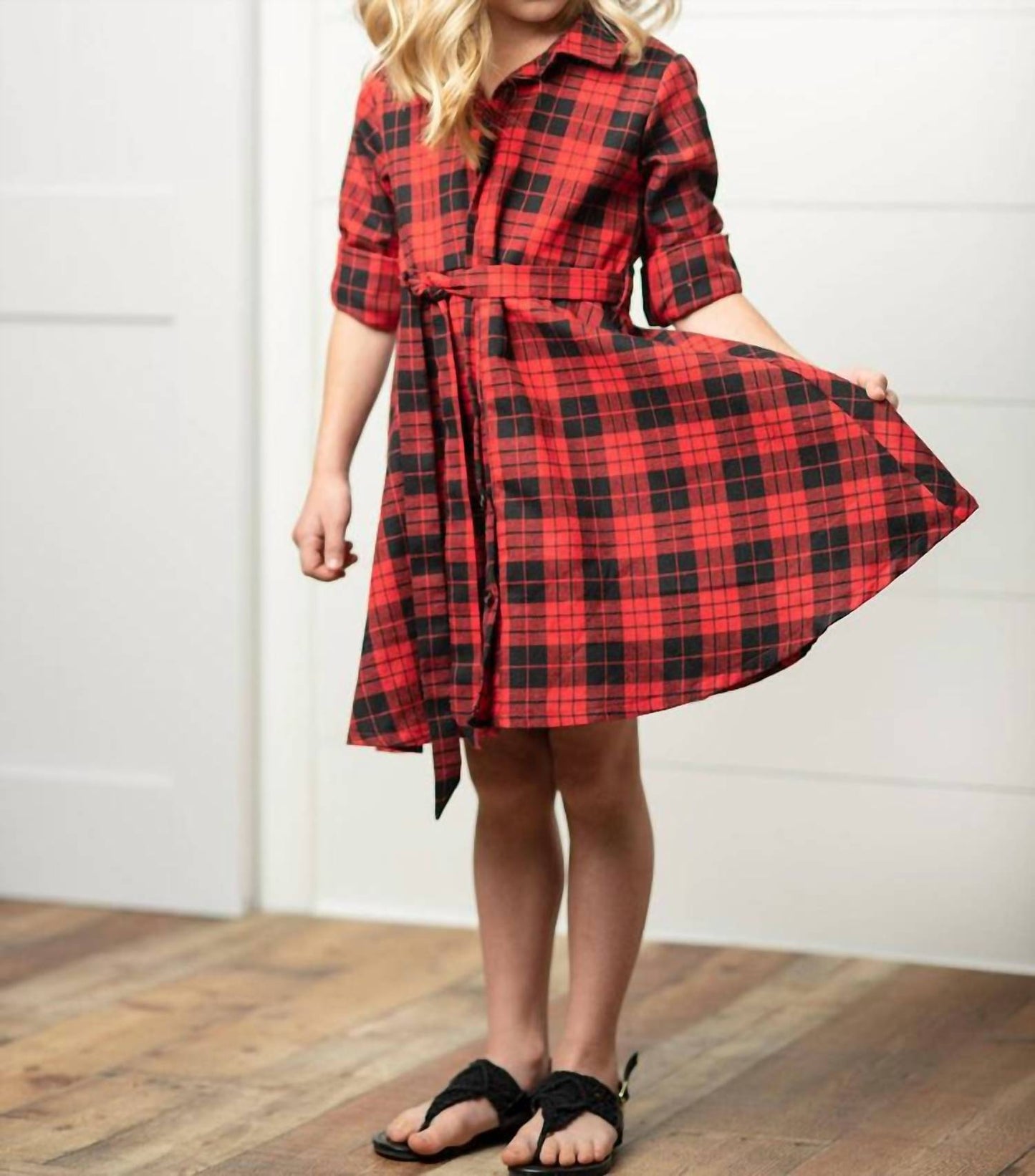 Mädchen Buffalo-Karo-Plaid Winter-Feiertagskleid