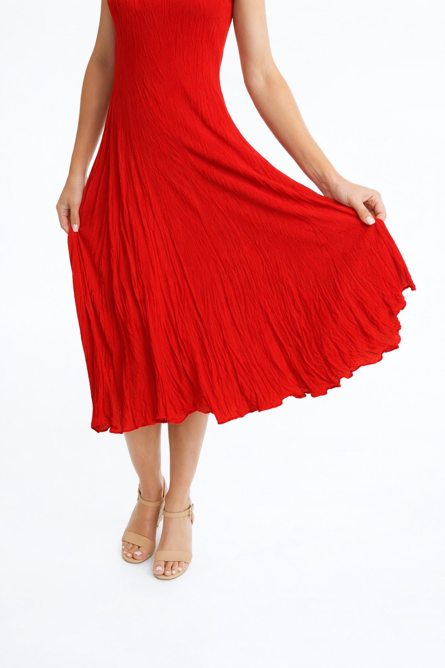 Essentials Rayon Dobby Godet-Kleid mit kurzen Ärmeln