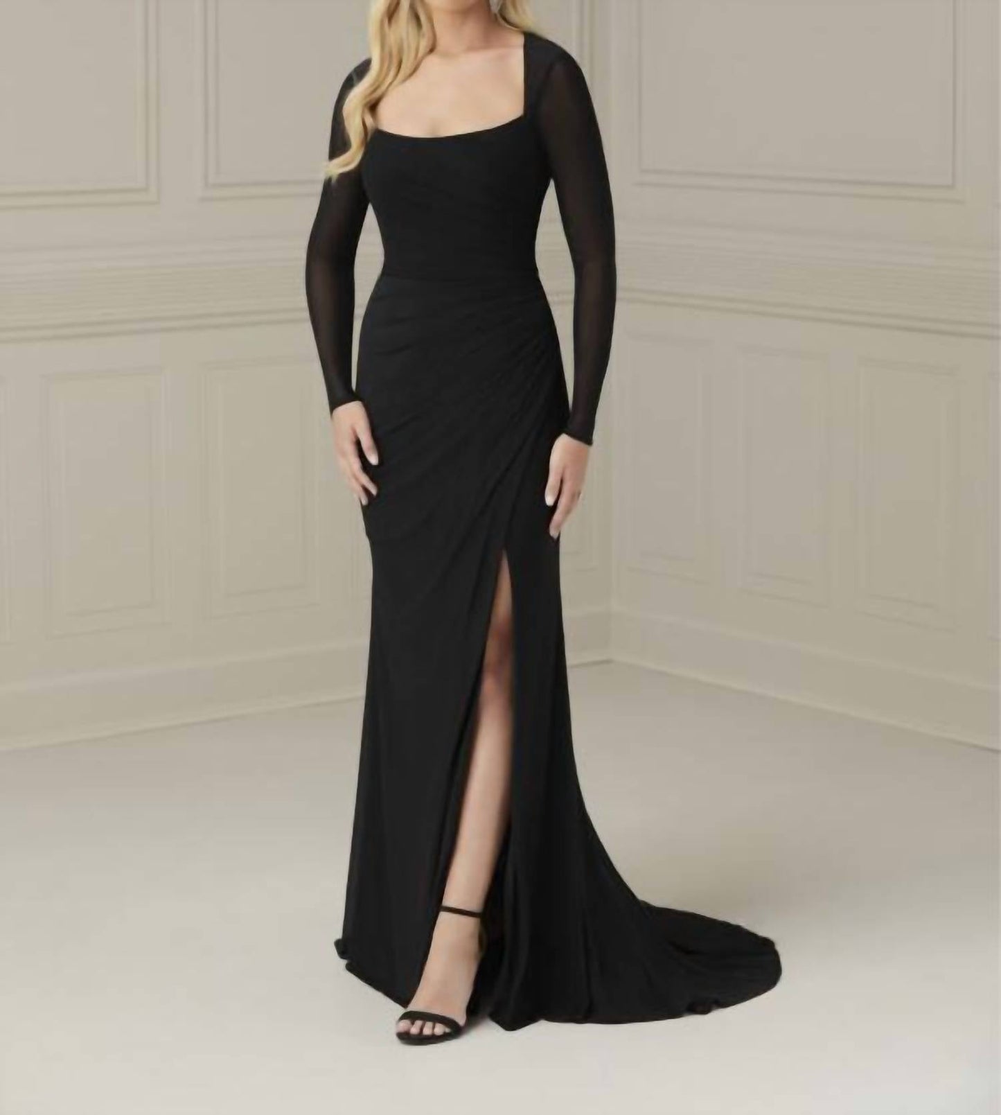 Sheer Sleeve Pleated Dress