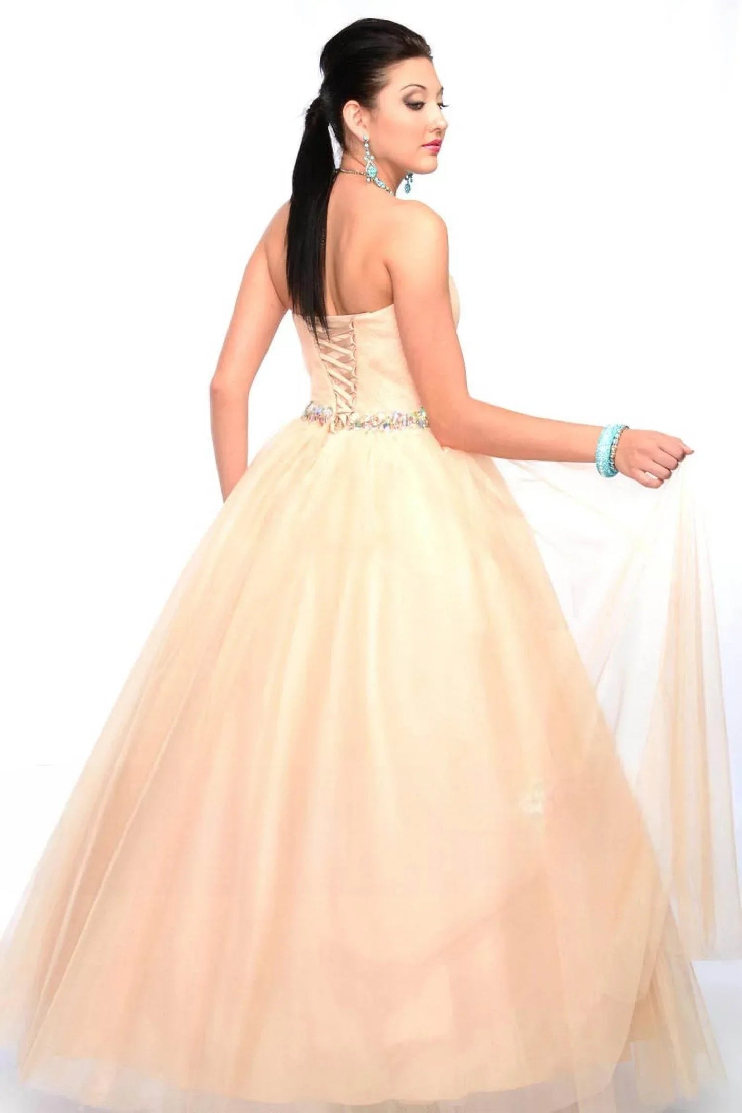 Shimmery Waistline Beadwork Strapless Ballgown