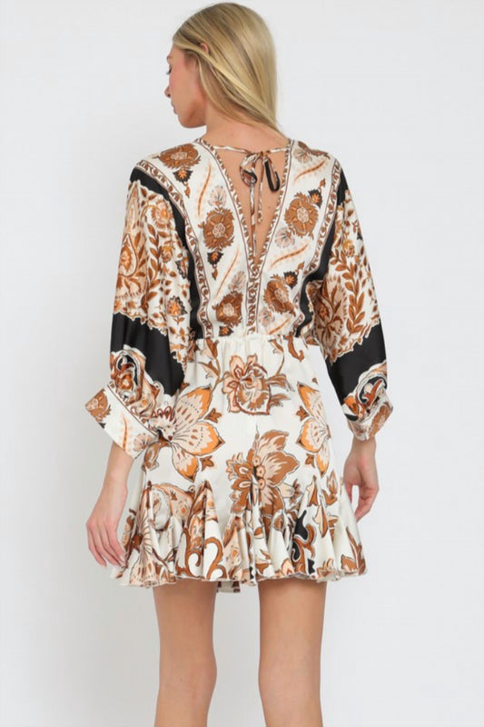 Dolman Sleeve Border Print Dress