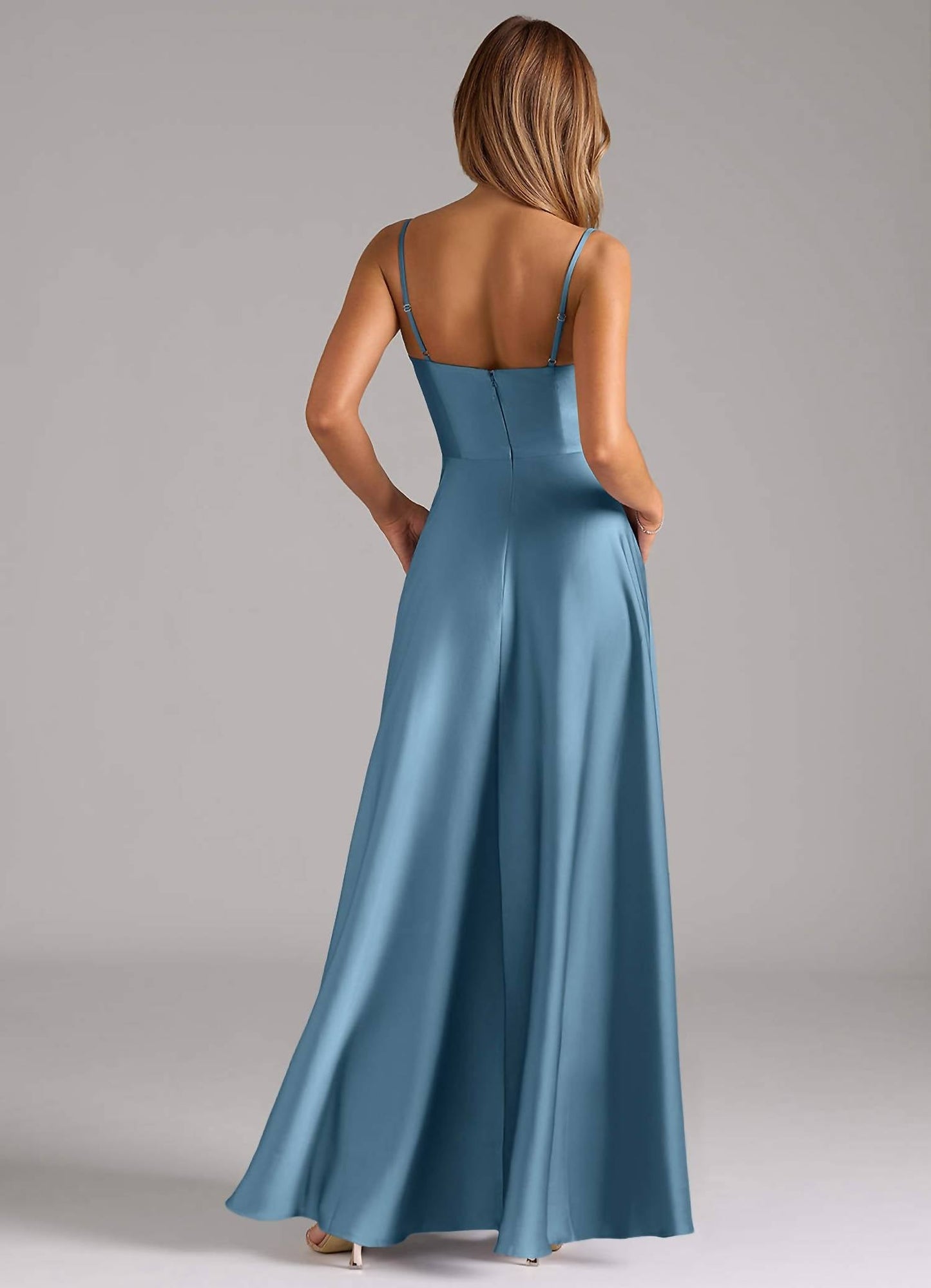 Seiden-Satin A-Linien-Kleid mit Spaghettiträgern