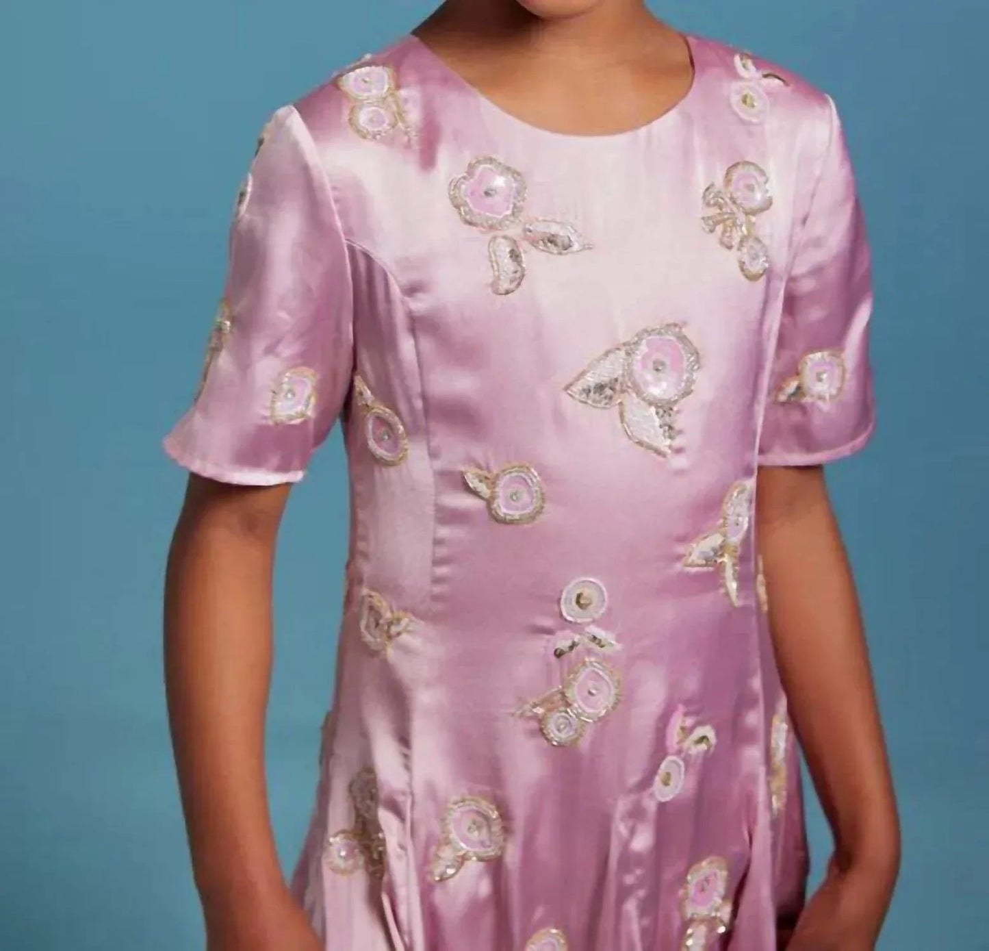 Floral Embroidered Satin Dress