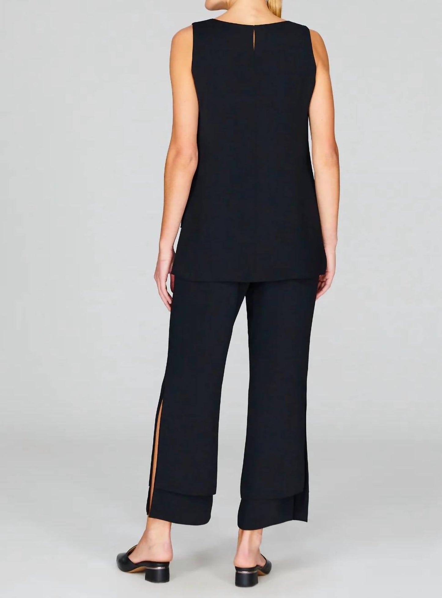 Lustrous Crepe Double Layer Crew Neck Tank