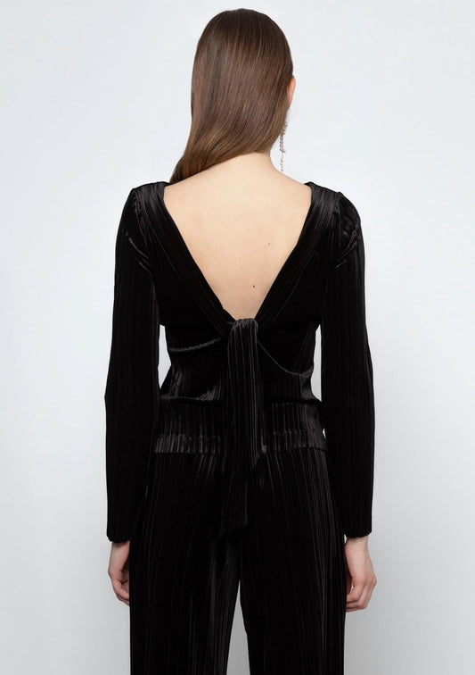 Women's Open Back Bow Velvet Top