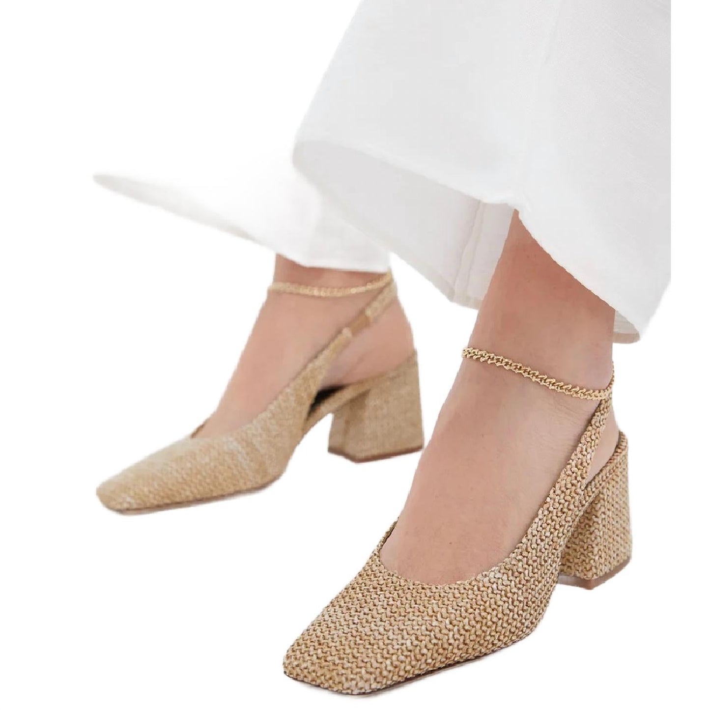 Women's Ilaria Raffia Leather Heels Pumps