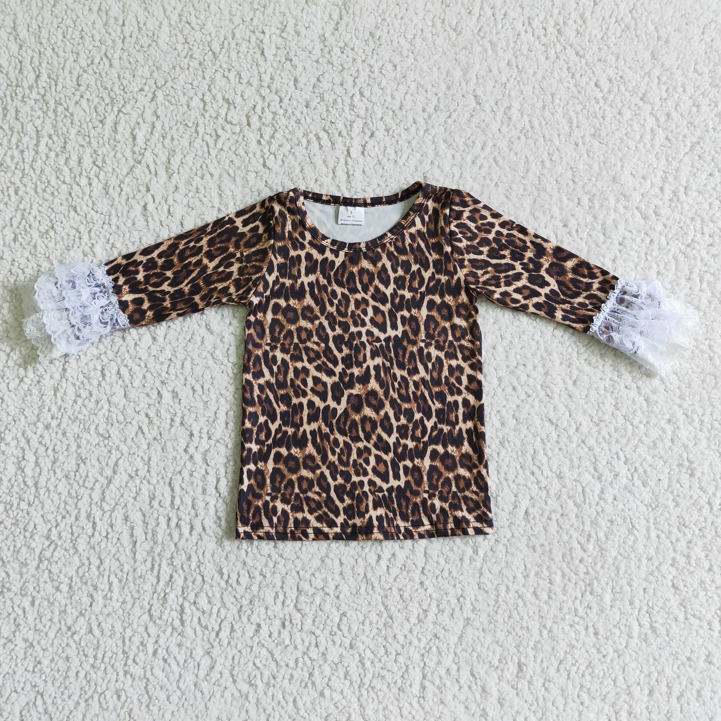 Leopardenspitze Rüschenärmel Mädchen Herbstshirt