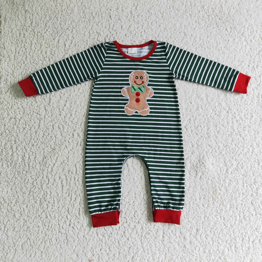 Lebkuchen-Stickerei-Baumwollstreifen-Baby-Jungen-Weihnachts-Strampler