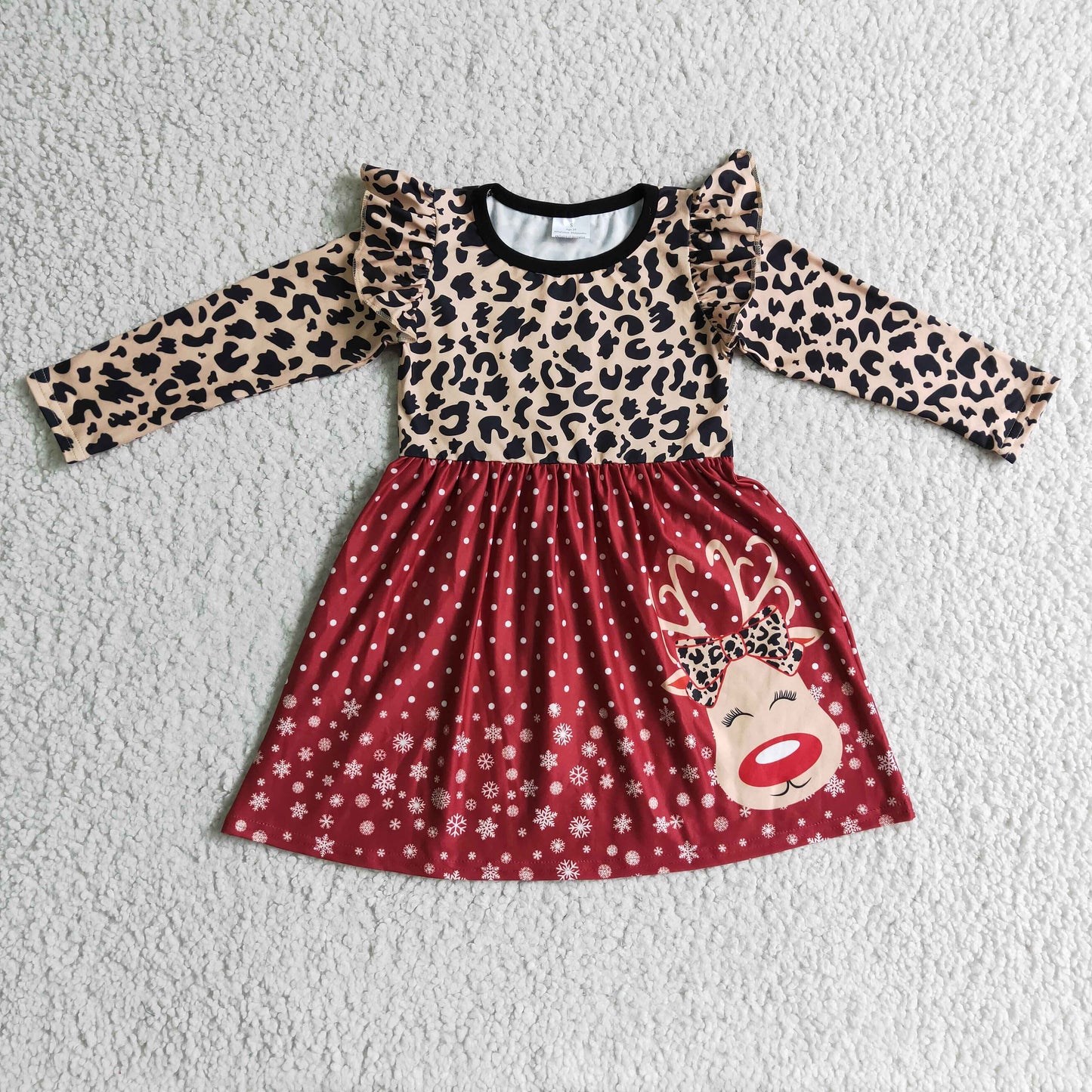 Leoparden-Rentier-Siebdruck Mädchen Weihnachtskleider