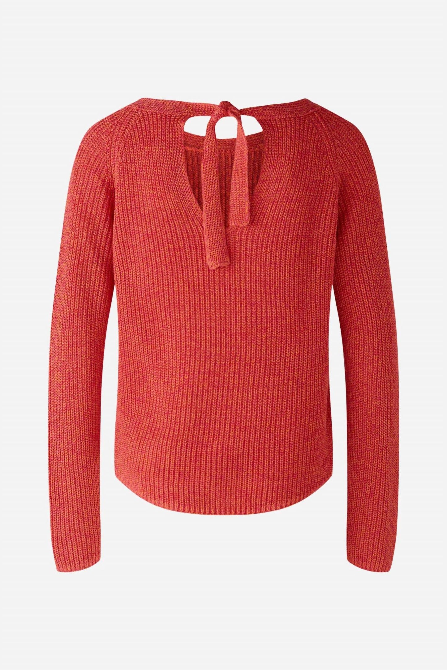 Rundhals-Strickpullover mit offener Rückseite und Bindeband
