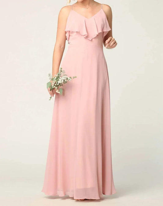 Chiffon Cold Shoulder Ruffle Sleeve Bridesmaid Dress