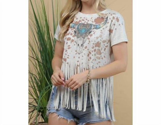 Western Longhorn Kuh-Print Fransen-Top