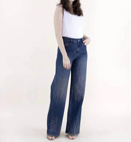 Square Rhinestone Lines Embellished High Rise Wide Leg Jeans Plus