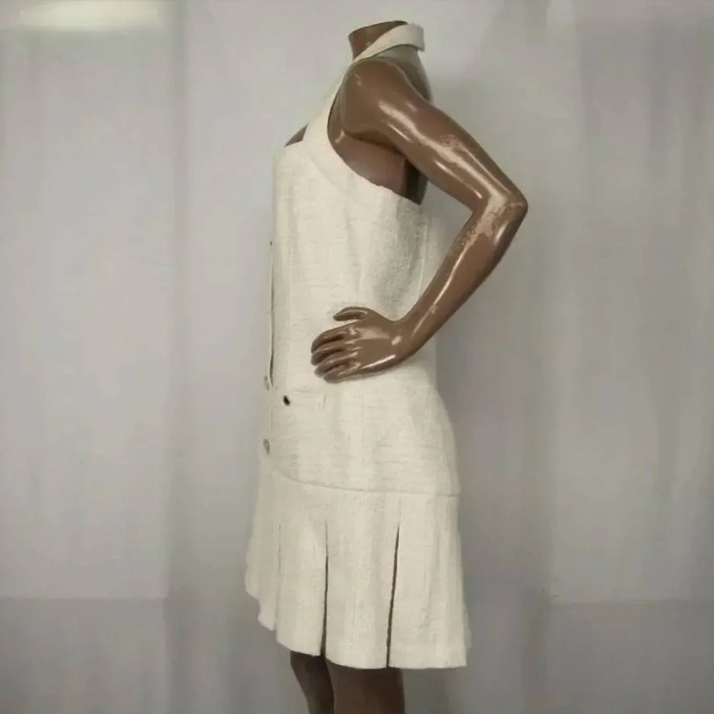 Women's Tweed Square Neck Sleeveless Mini Dress