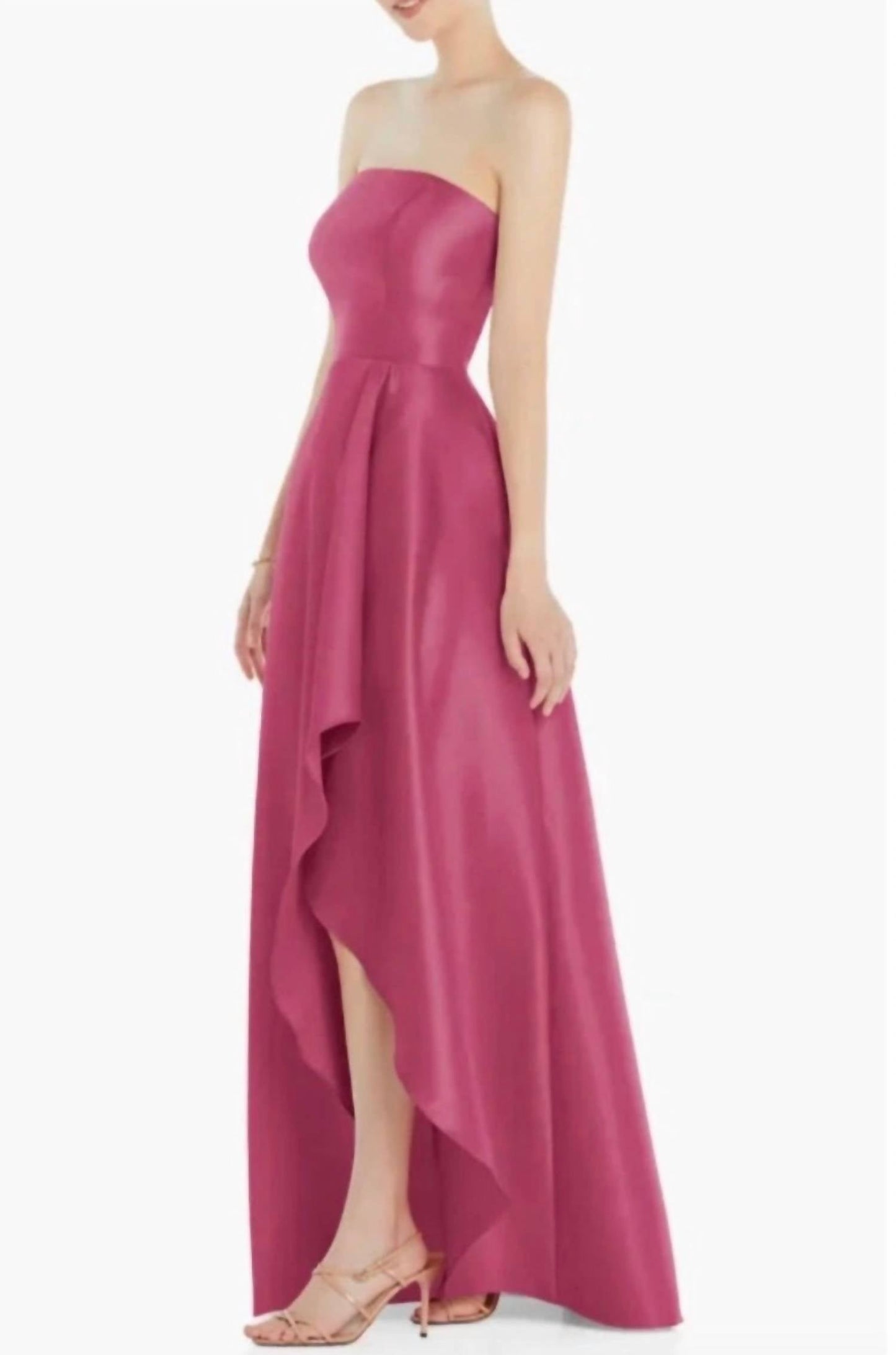 Trägerloses Satin-High-Low-Ballkleid