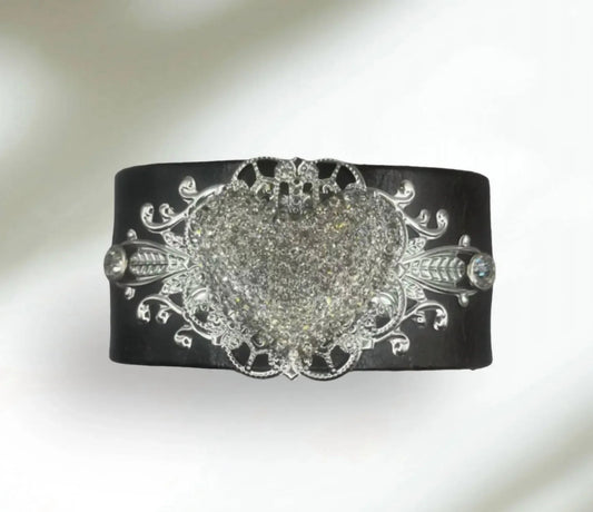 Women's Leather Cuff Rhinestone Bracelet