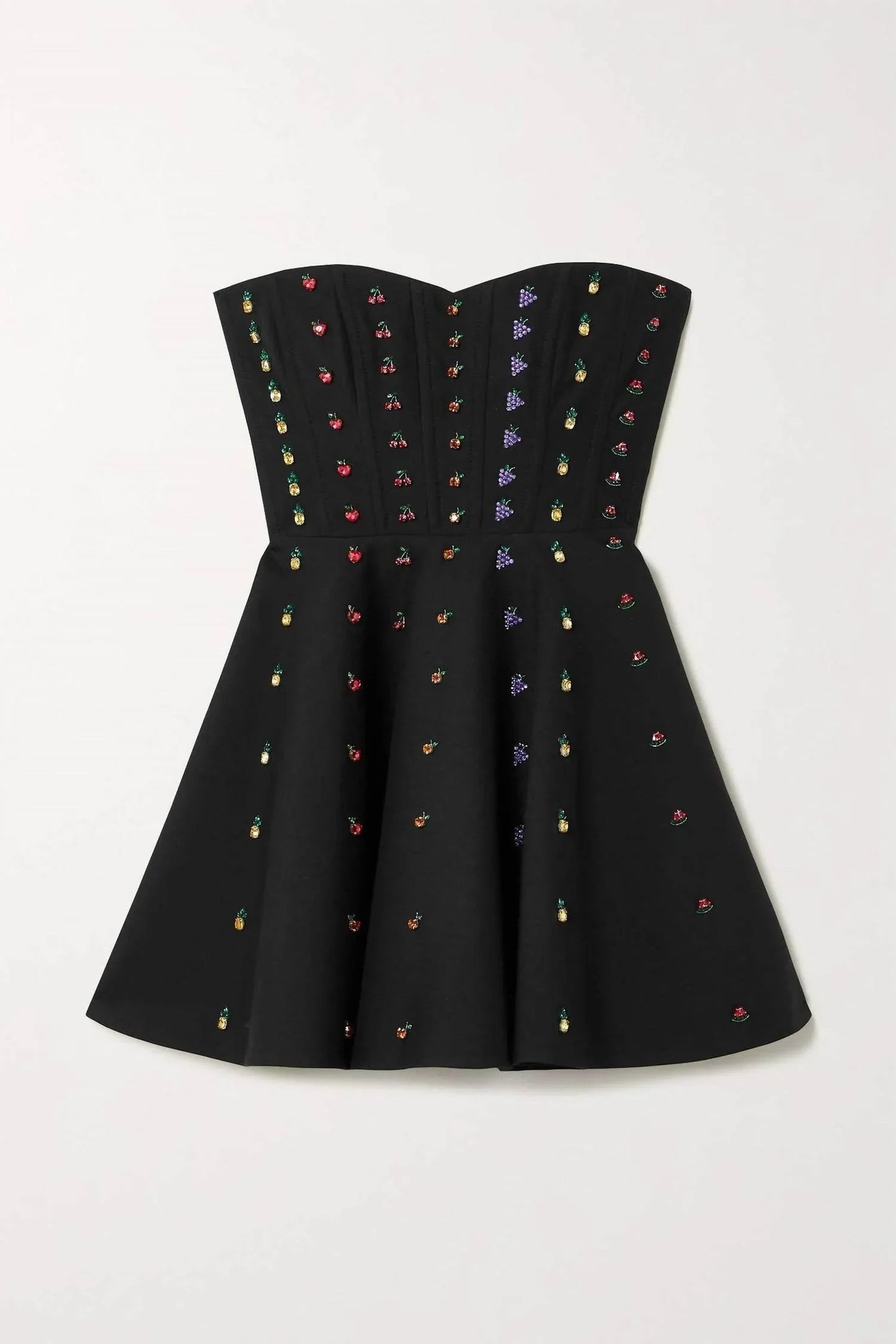 Trägerloses Mini-Kleid aus Wolle und Seide mit Kristallverzierung