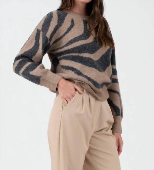 Zebra Print Long Sleeve Knit Sweater