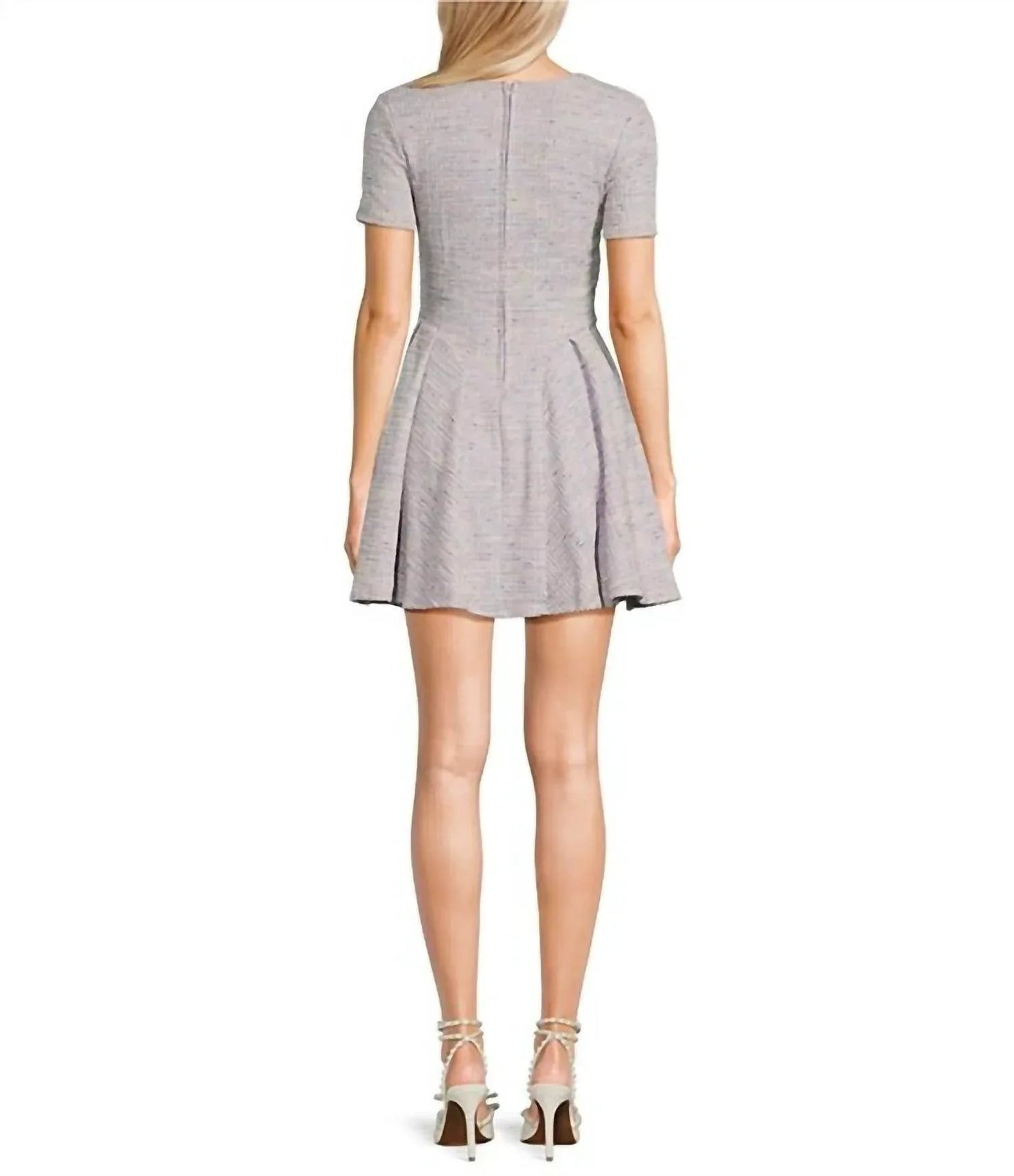 Bedrucktes Bouclé-Kleid mit eckigem Ausschnitt und kurzen Ärmeln