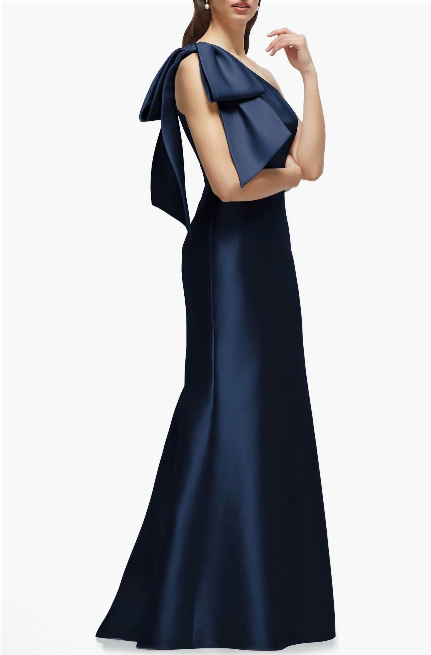 Satin-Twill-Meerjungfrauenkleid mit Schleife und One-Shoulder-Träger