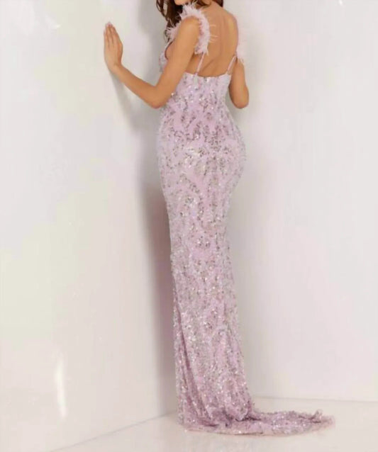 Feather Strap Sweetheart Neck Long Gown