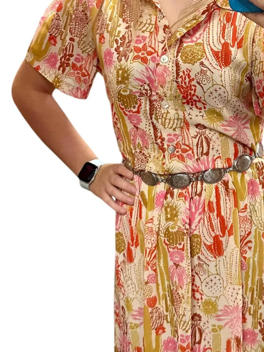 Western-inspired Maxi Dress With Cactus Print
