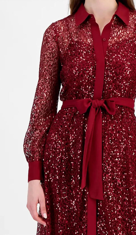Button-front Tie-waist Cabernet Dress