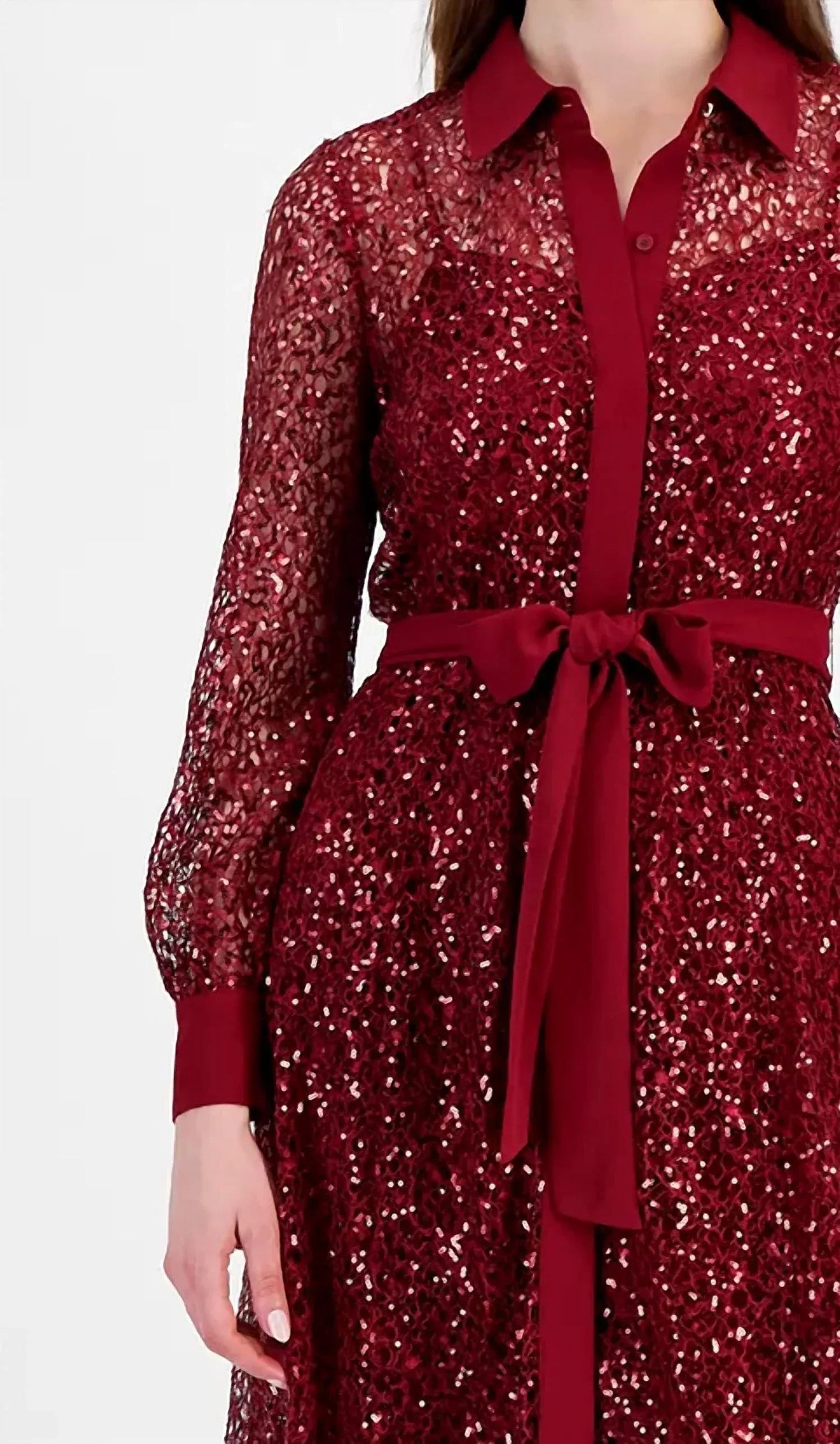 Button-front Tie-waist Cabernet Dress