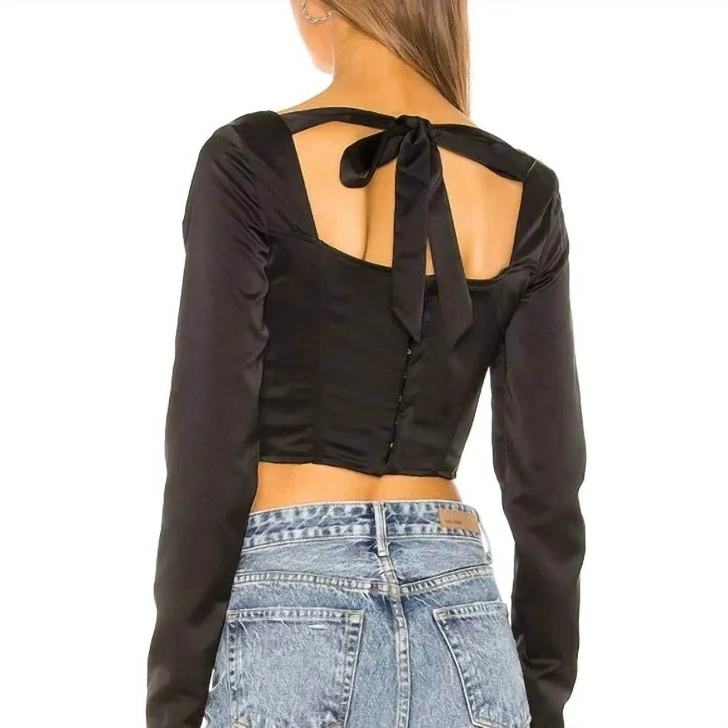 Satin Bustier Crop-Top mit langen Ärmeln