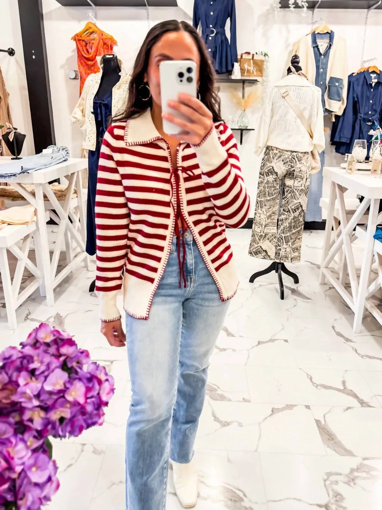 Gestreifte Strickjacke für Damen