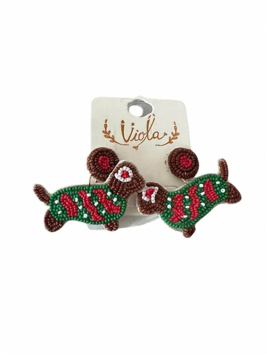 Women's Holiday Beaded Dog Earring