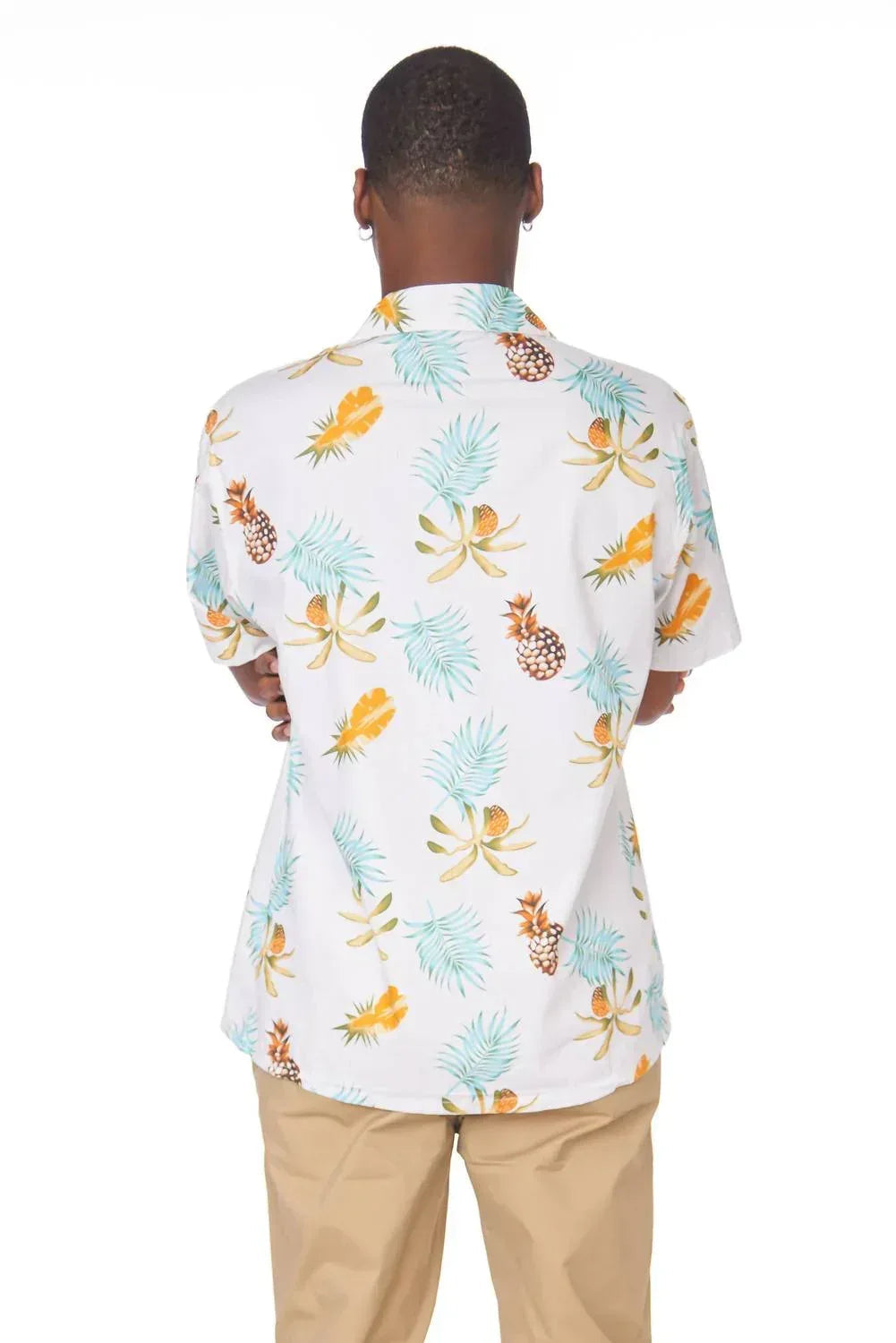 Bedrucktes Hemd mit gewebtem Ananas-Print und kurzen Ärmeln